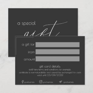 Carte cadeau minimaliste pour entreprise noire