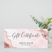 Carte cadeau moderne Blush Pink Gold Agate Certifi (Debout devant)