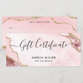 Carte cadeau moderne Blush Pink Gold Agate Certifi (Devant / Derrière)