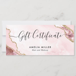 Carte cadeau moderne Blush Pink Gold Agate Certifi