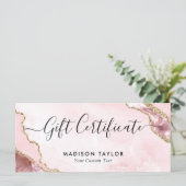 Carte cadeau moderne Blush Pink Gold Agate Certifi (Debout devant)