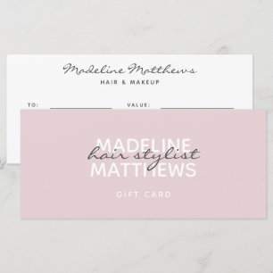 Carte cadeau moderne Blush Pink Hair Stylist Certi