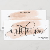 Carte cadeau moderne Blush Pink Watercolor Certifi (Devant / Derrière)