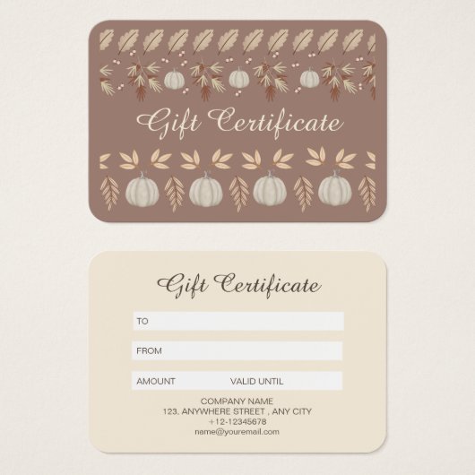 Carte Cadeau moderne Brown Beige Fall Citrouille S (Devant & derrière)