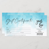 carte cadeau moderne certificat ajouter logo aqua  (Devant / Derrière)