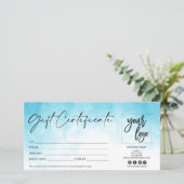 carte cadeau moderne certificat ajouter logo aqua  (Debout devant)