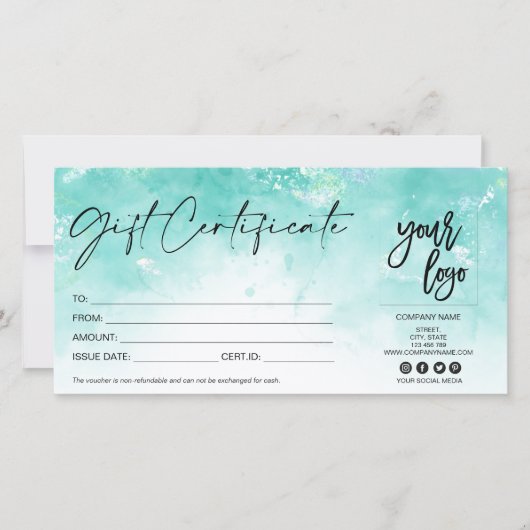 carte cadeau moderne certificat ajouter logo aqua (Devant)