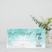 carte cadeau moderne certificat ajouter logo aqua (Debout devant)