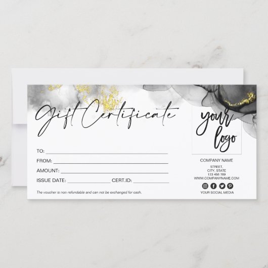 carte cadeau moderne certificat ajouter logo or no (Devant)