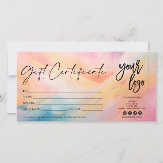 carte cadeau moderne coloré certificat ajouter le (Devant)