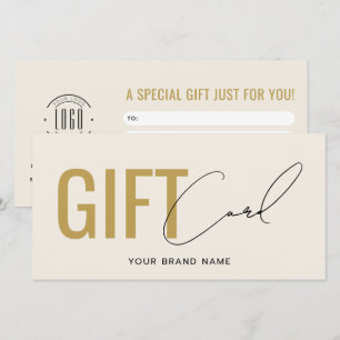 Carte cadeau moderne logo beige or professionnel