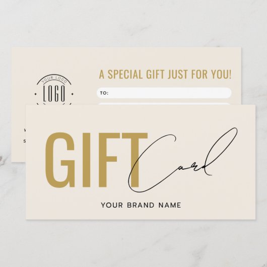 Carte cadeau moderne logo beige or professionnel (Devant / Derrière)