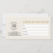 Carte cadeau moderne logo beige or professionnel (Dos)