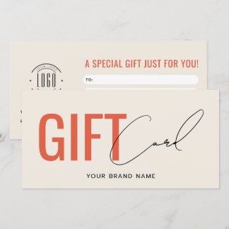 Carte cadeau moderne logo professionnel beige oran