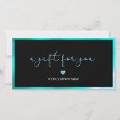 Carte Cadeau Moderne Noir Et Turquoise Ajouter Log (Devant)