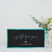 Carte Cadeau Moderne Noir Et Turquoise Ajouter Log (Debout devant)