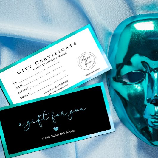 Carte Cadeau Moderne Noir Et Turquoise Ajouter Log