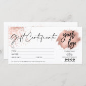 Carte cadeau moderne or rose certificat ajouter le (Devant / Derrière)