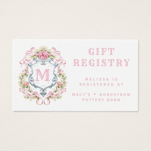Carte Cadeau Monogramme Floral Crest (Devant)