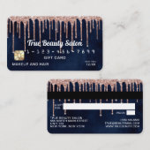 Carte Cadeau Navy Blue Rose Gold Glitter Drips (Devant / Derrière)
