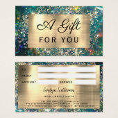 Carte cadeau opale turquoise parties scintillant o (Devant & derrière)