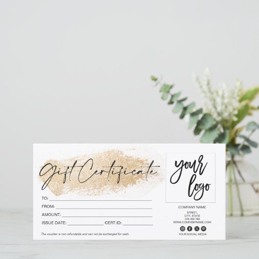 carte cadeau or moderne certificat ajouter un logo (Debout devant)