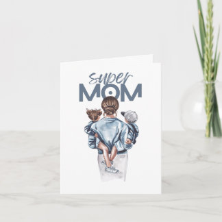 Carte Cadeau personnalisé de super maman avec fils et fi