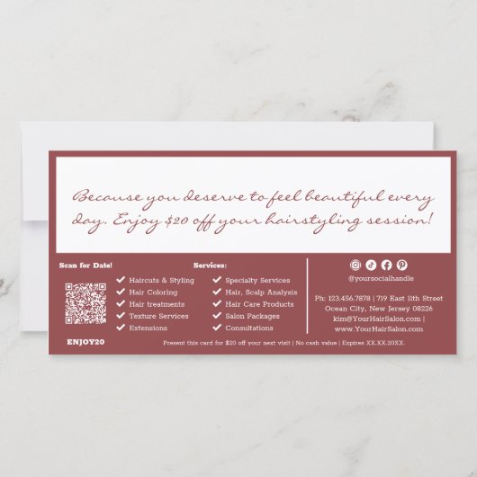 Carte cadeau pour les bons-cadeaux QR Code Service (Dos)