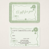 Carte cadeau Retro Classic Green Plaid Ribbon (Devant & derrière)