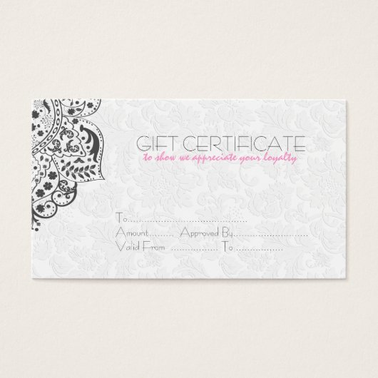 Carte cadeau réversible blanc et gris Damas (Devant)
