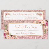 Carte cadeau Rose rose Parties scintillant Floral (Devant / Derrière)