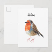 Carte cadeau rouge-gorge oiseau peint à l'aquarell (Devant / Derrière)