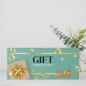 Carte Cadeau Ruban Étoiles Sphère de Noël Dorée (Debout devant)