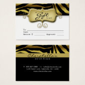 Carte Cadeau Salon Spa Zebra Animal Gold Black (Devant & derrière)
