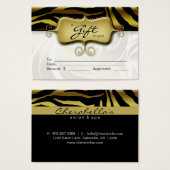 Carte Cadeau Salon Spa Zebra Animal Gold Black 2 (Devant & derrière)