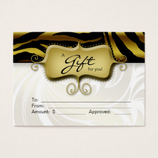 Carte Cadeau Salon Spa Zebra Animal Gold Black 2