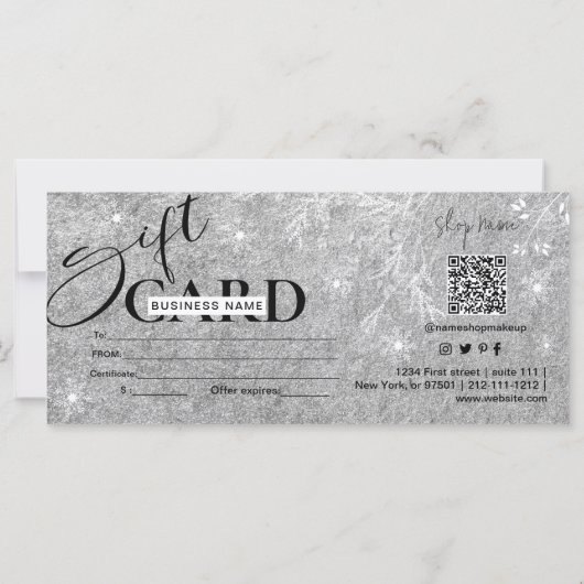 Carte cadeau Silver ice Grey snowflakes pine (Dos)