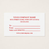 Carte cadeau sur mesure d'affaires Noël Ed. (Dos)