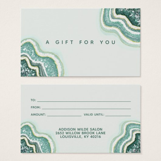 Carte cadeau Teal Luxe Chic Glitter Agate Geode (Devant & derrière)