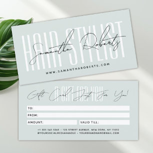 carte cadeau typographie script coiffeur moderne