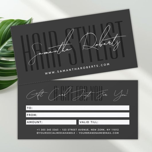 carte cadeau typographie script coiffeur moderne