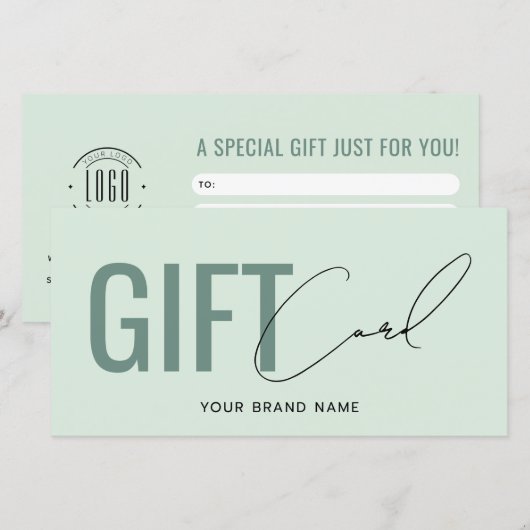 carte cadeau vert clair avec logo moderne professi (Devant / Derrière)