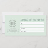 carte cadeau vert clair avec logo moderne professi (Dos)