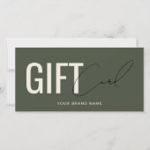 Carte cadeau vert olive moderne avec logo professi (Devant)