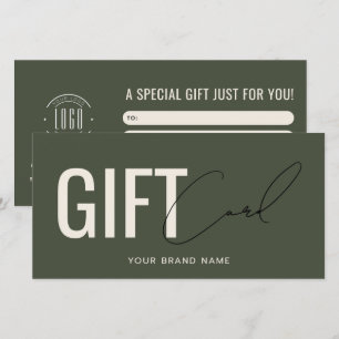 Carte cadeau vert olive moderne avec logo professi