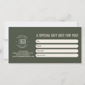 Carte cadeau vert olive moderne avec logo professi (Dos)