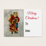 Carte cadeau Vintage Christmas Père Noël<br><div class="desc">Image vintage du père Noël classique du vieux monde, portant son fameux manteau rouge et portant un sac rempli de jouets. Ce Père Noël à l'ancienne, aussi connu sous le nom de vieux Saint-Nicolas est mince et tient un bâton de marche pour voyager à travers le pays donnant des jouets...</div>
