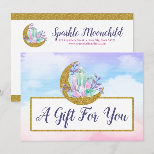 Carte cadeau Watercolor Crystal Gold Moon (Devant / Derrière)