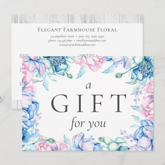 Carte cadeau Watercolor Floral Rustic (Devant / Derrière)