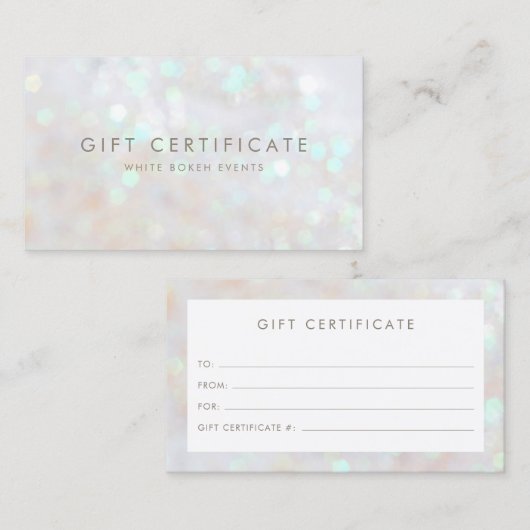 Carte cadeau White Subtle Parties scintillant (Devant / Derrière)
